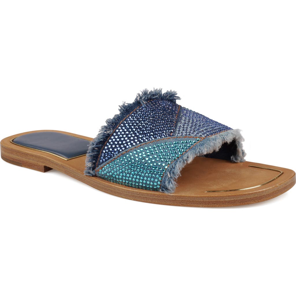 Zigi Tamy Rhinestone Slide Sandal In Blue Denim
