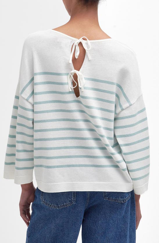 Shop Barbour Kayleigh Stripe Tie Back Sweater In Cloud/ Blue Haze