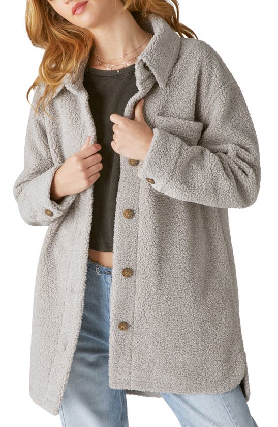 Lucky Brand High Pile Fleece Shirt Jacket In Grey