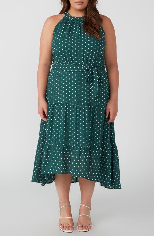 Estelle La Bocca Polka Dot Halter Neck High-Low Dress Evergreen/Milk at Nordstrom,