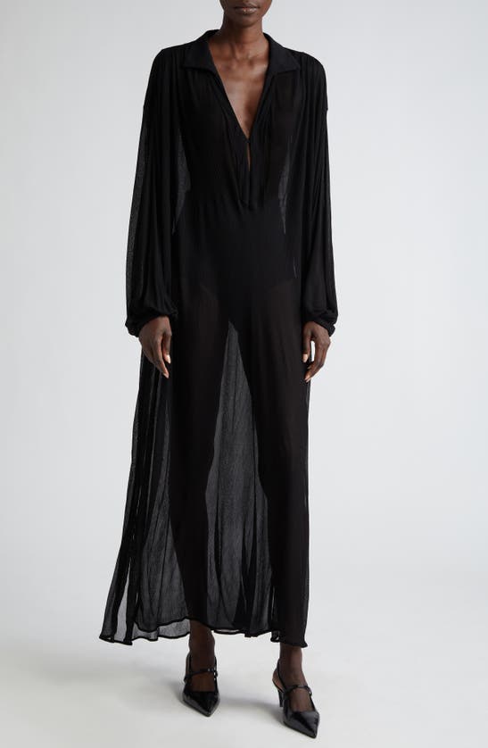 Shop Bite Studios Sheer Long Sleeve Tunic Maxi Dress In Black