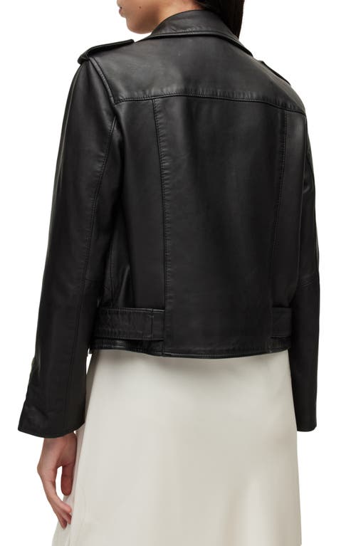 Shop Allsaints Balfern Sheepskin Leather Biker Jacket In Black/gold