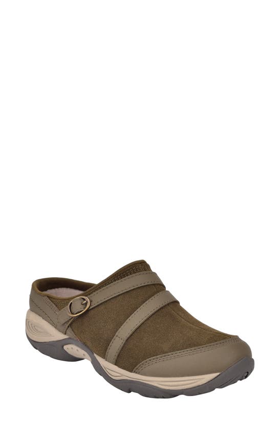 Easy Spirit Women's Equinox Round Toe Slip-on Casual Mules Women's Shoes In Olive Suede