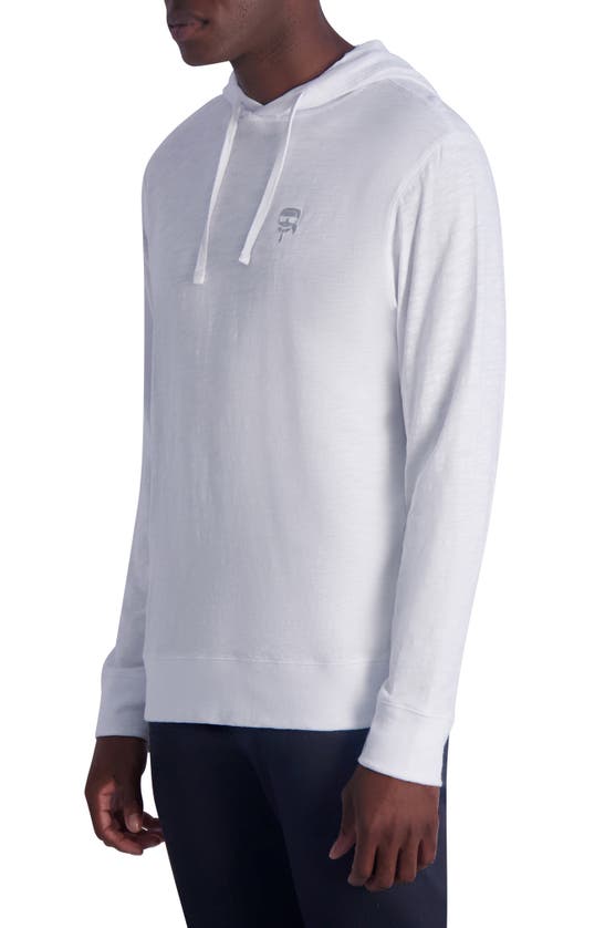 Shop Karl Lagerfeld Slub Hooded Long Sleeve T-shirt In White