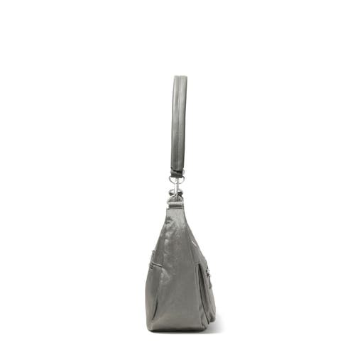 Baggallini Modern Pocket Half Moon Crossbody Shoulder Bag In Sterling Shimmer