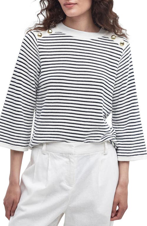 Macy Stripe Cotton Sweater in Antique White Stripe