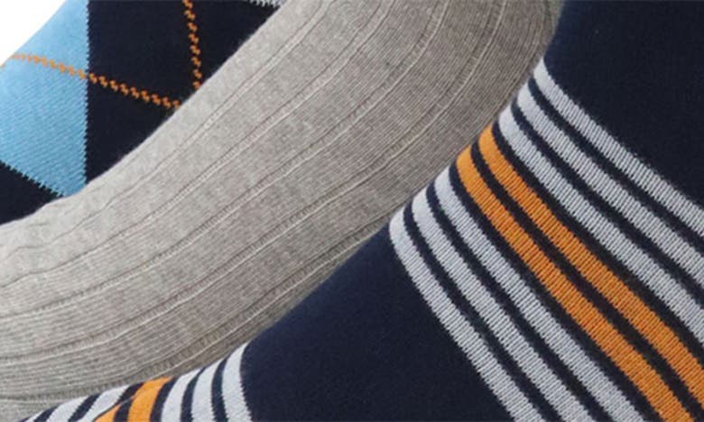 Shop Lorenzo Uomo 3-pack Assorted Stripe Cotton Blend Dress Socks In Navy