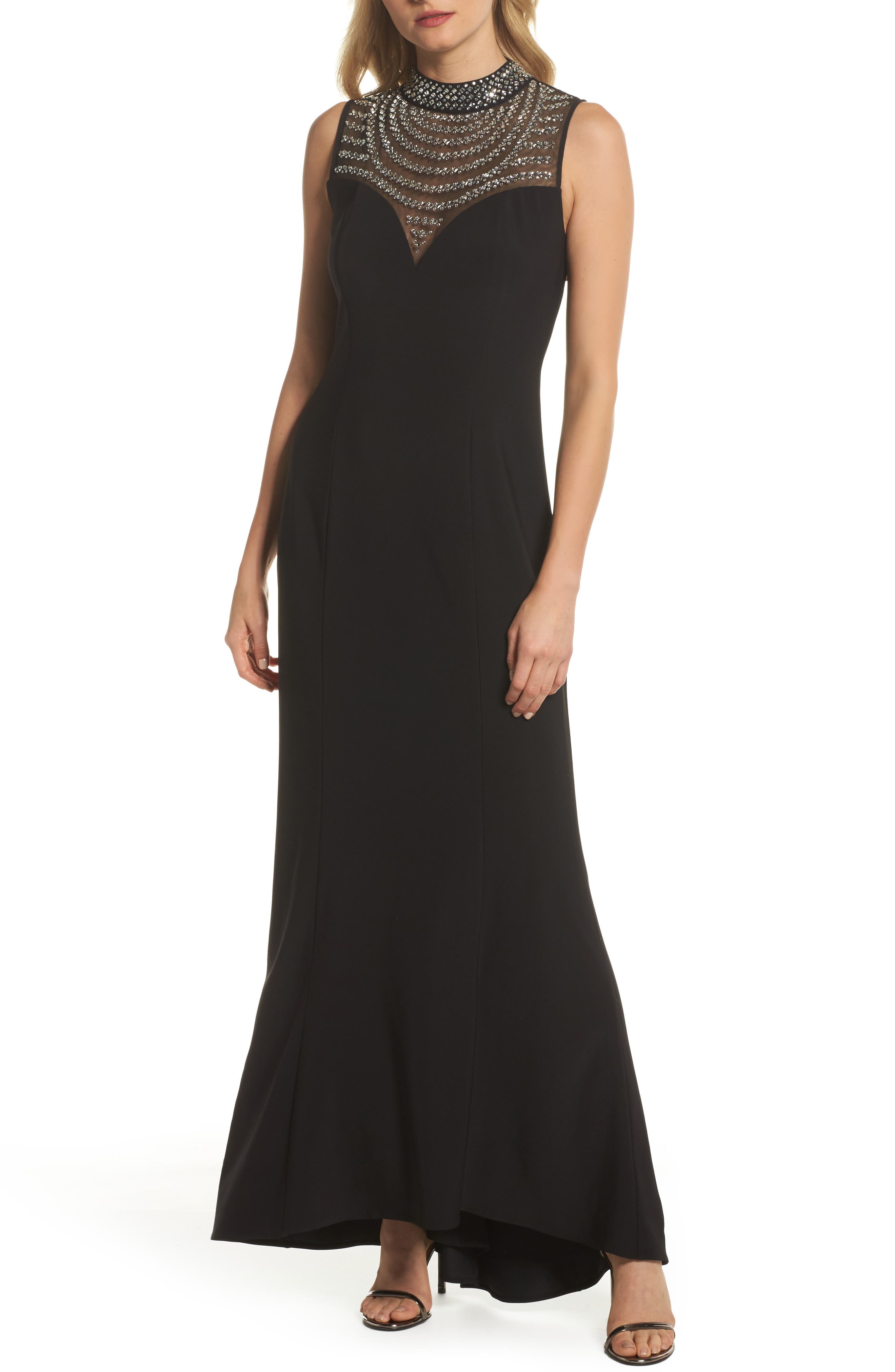 vince camuto beaded neck ball gown