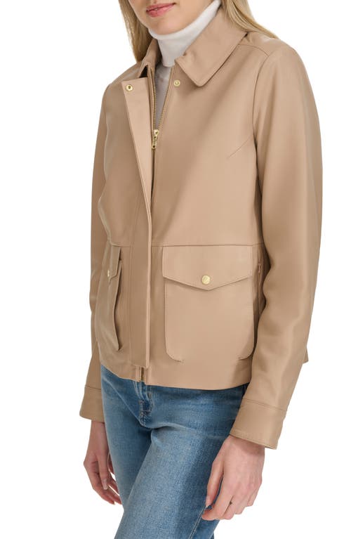 Shop Cole Haan Leather Trucker Jacket In Sesame