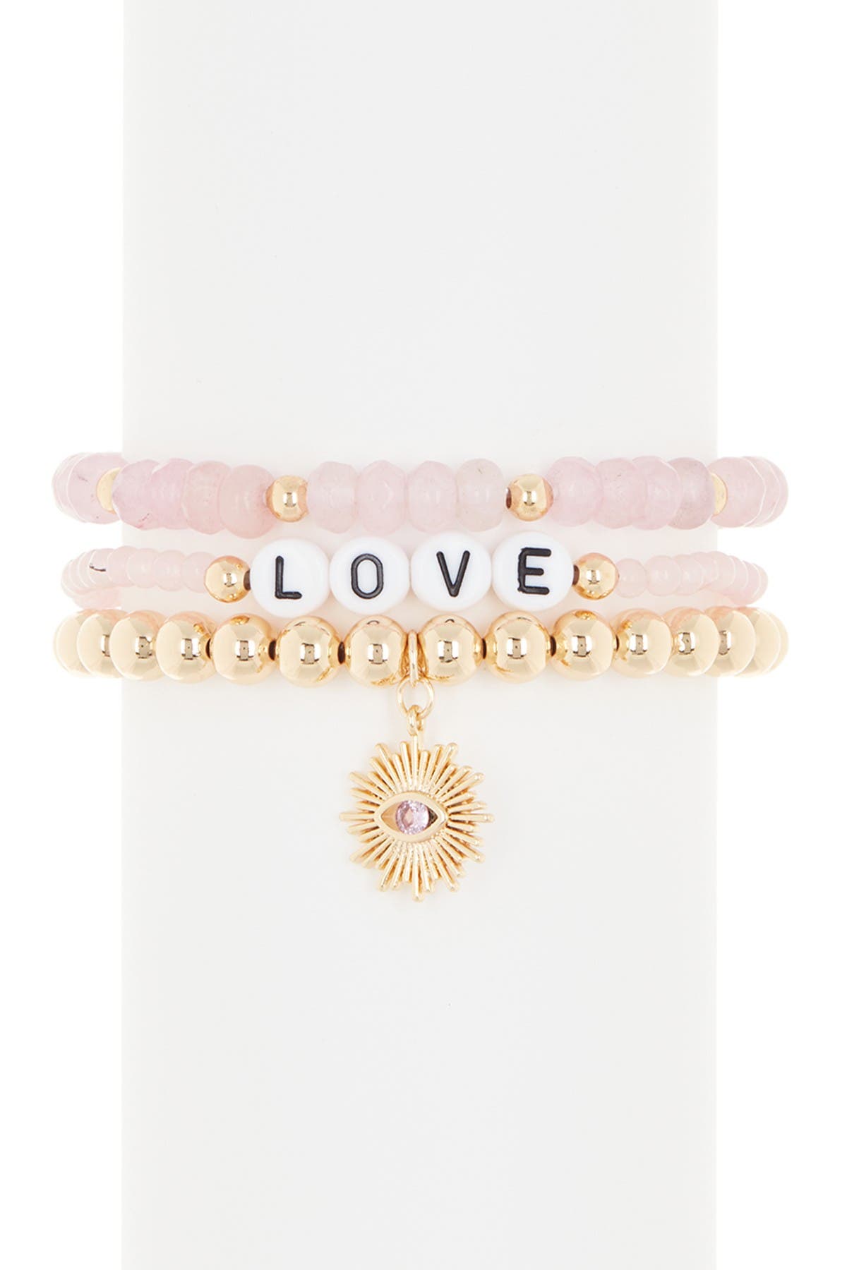 Panacea Love Pink Stone Beaded Stretch Bracelet Set