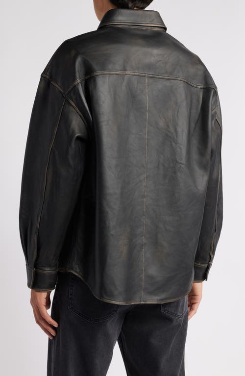 Frame Washed Leather Jacket In Black Washed