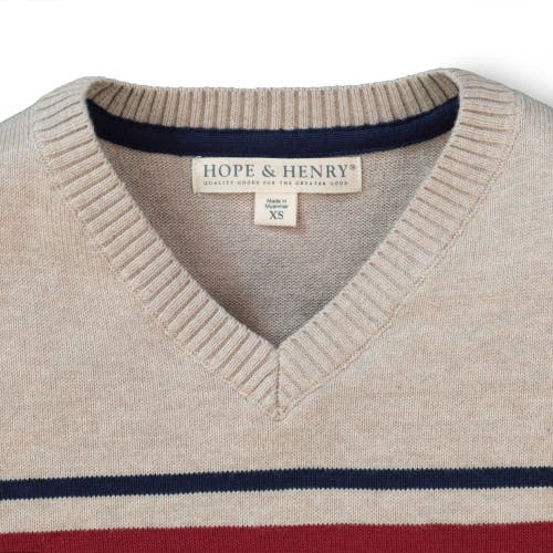 Shop Hope & Henry Baby Boys' Fine Gauge V-neck Sweater With Elbow Patches, Infant In Light Taupe Heather Chest