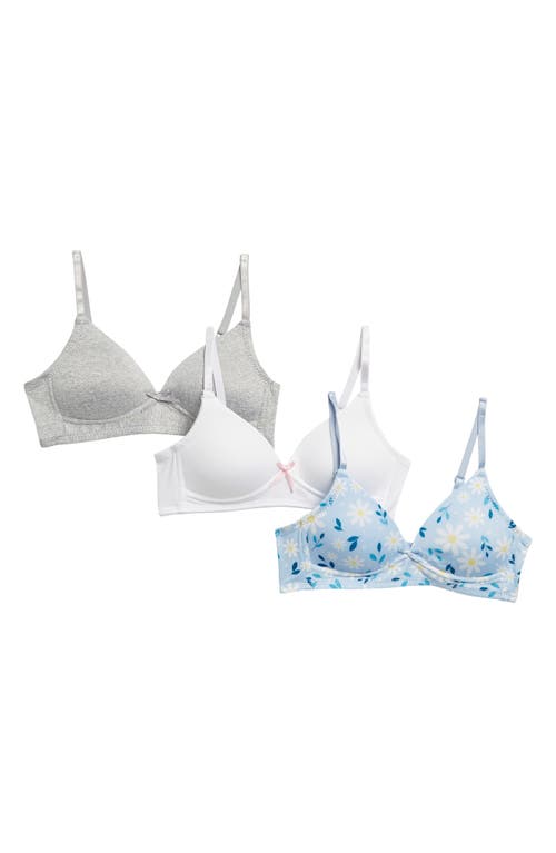 Shop Rene Rofe Girl Kids' Katy 3-pack Wireless Bras In Grey/white/blue