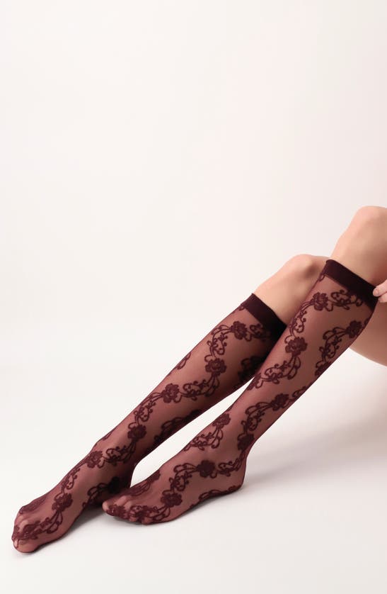 Oroblu Lovely Knee High Stockings In Bordeux 11
