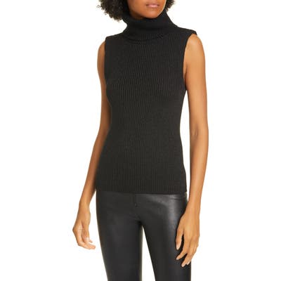Alice + Olivia Darcey Metallic Wool Blend Turtleneck Sweater Tank, Black
