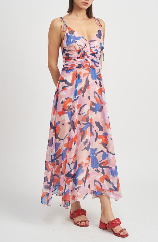 Shop En Saison Arlie Abstract Print Midi Dress In Blush Blue Combo