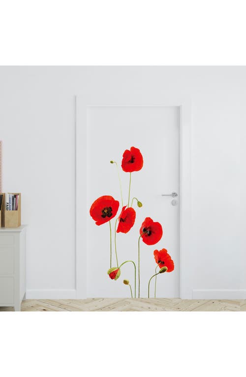 Walplus Red Poppy Flower 2-piece Wall Decals In Black/red/green