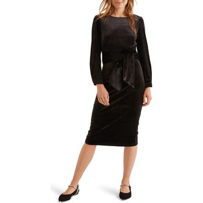 Boden Julianna Velvet Tie Waist Sheath Dress, Black