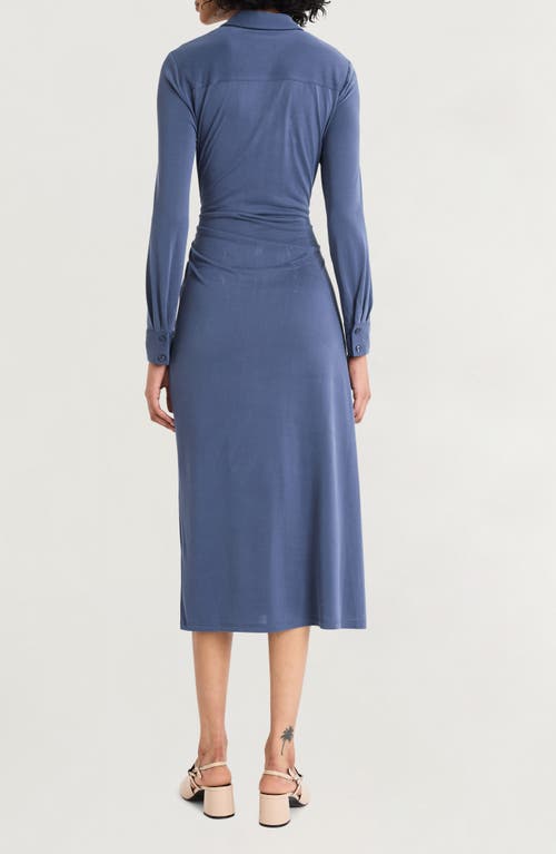 Shop Luxely Long Sleeve Jersey Polo Dress In Vintage Indigo