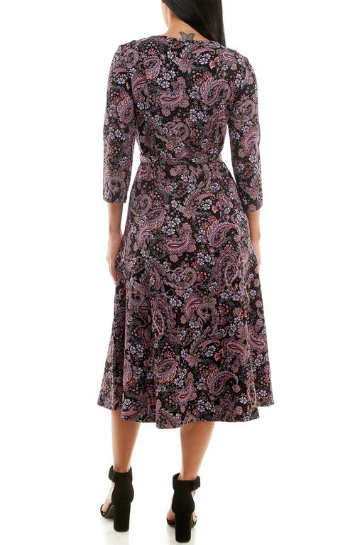 Nina Leonard Scoop Neck Jersey Midi Dress In Black/dusty Rose Multi