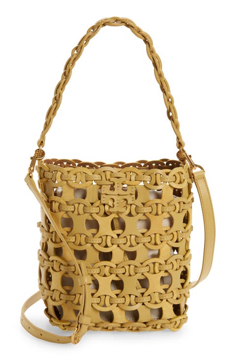 McGraw Small Woven Leather Bucket Bag