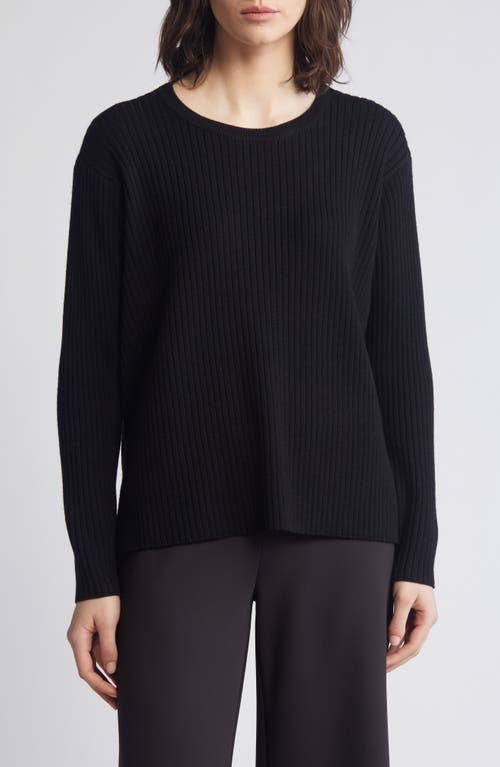 Shop Eileen Fisher Crewneck Rib Sweater In Black