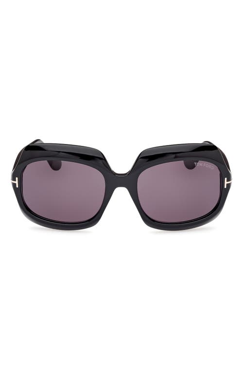 Tom Ford Ren 60mm Geometric Sunglasses In Shiny Black/smoke