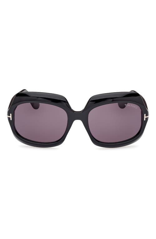 Shop Tom Ford Ren 60mm Geometric Sunglasses In Shiny Black/smoke