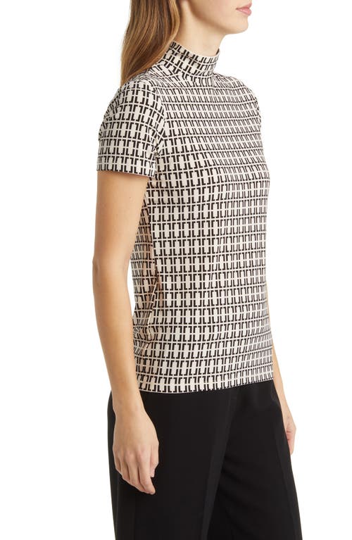 Shop Anne Klein Geo Print Short Sleeve Mock Neck Top In Anne White/anne Black
