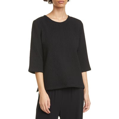 Eileen Fisher Jacquard Stretch Cotton Blend Boxy Top, Black