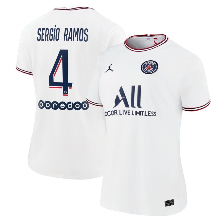 Jordan Women's Brand Sergio Ramos White Paris Saint-Germain 2021/22 Fourth  Replica Jersey