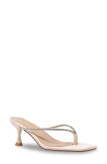 Chase & Chloe Chase And Chloe Rhinestone Kitten Heel Sandal In Beige