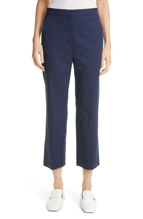 Stretch Cotton Sateen Crop Pants in Navy