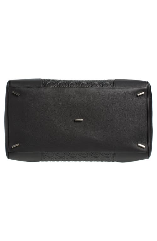 Shop Ferragamo Gancini Embossed Leather Duffle Bag In Nero