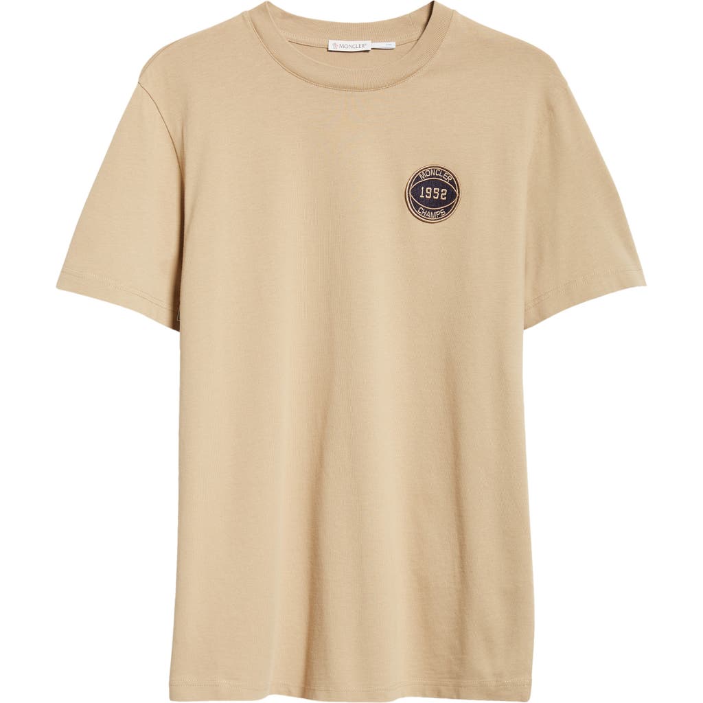 Moncler Embroidered Logo Cotton T-shirt In Light Beige