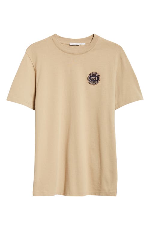 Shop Moncler Embroidered Logo Cotton T-shirt In Light Beige