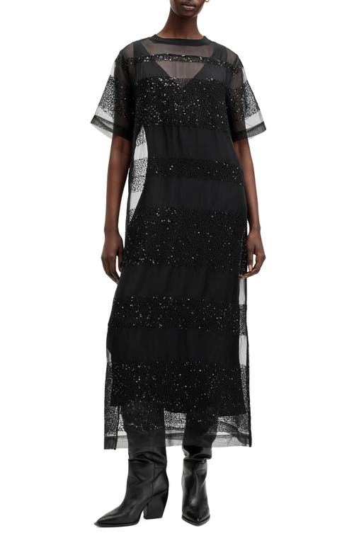 Shop Allsaints Izabela Sheer Bead & Sequin Stripe Maxi Dress In Black