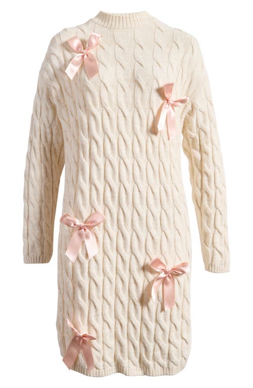 Miss Selfridge Bow Cable Stitch Long Sleeve Sweater Dress In Beige