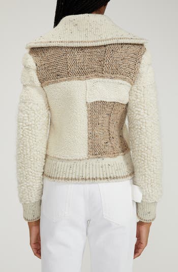 Bottega Veneta Mixed Stitch Zip Front Wool Sweater