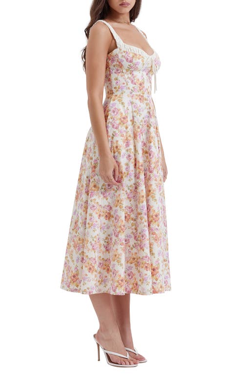 House Of Cb Sabrina Corset Fit & Flare Dress In Ivory/pink Floral