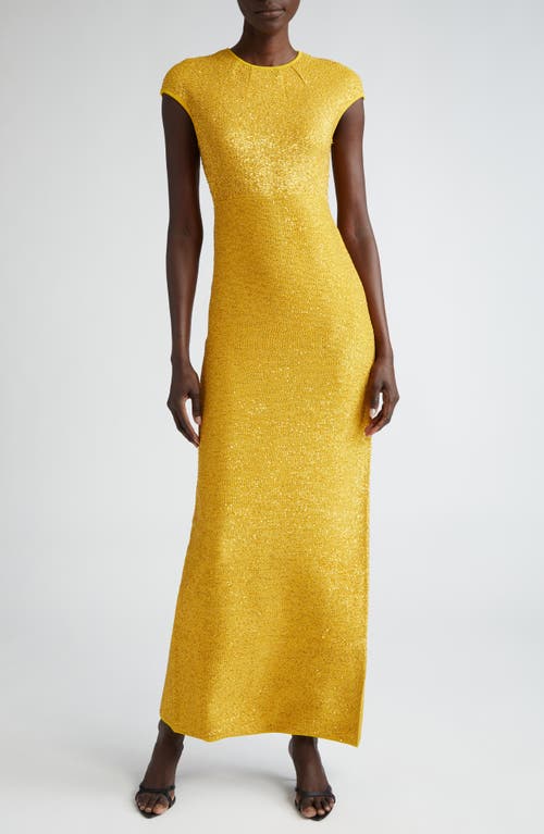 Cap Sleeve Sequin Knit Gown in Sunflower