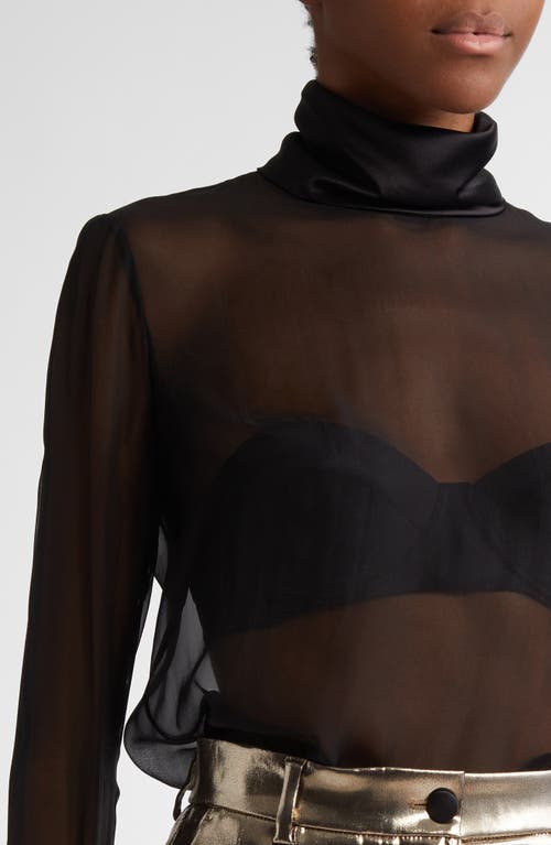 Dolce & Gabbana Dolce&gabbana Sheer Mock Neck Long Sleeve Silk Top In N0000 Nero