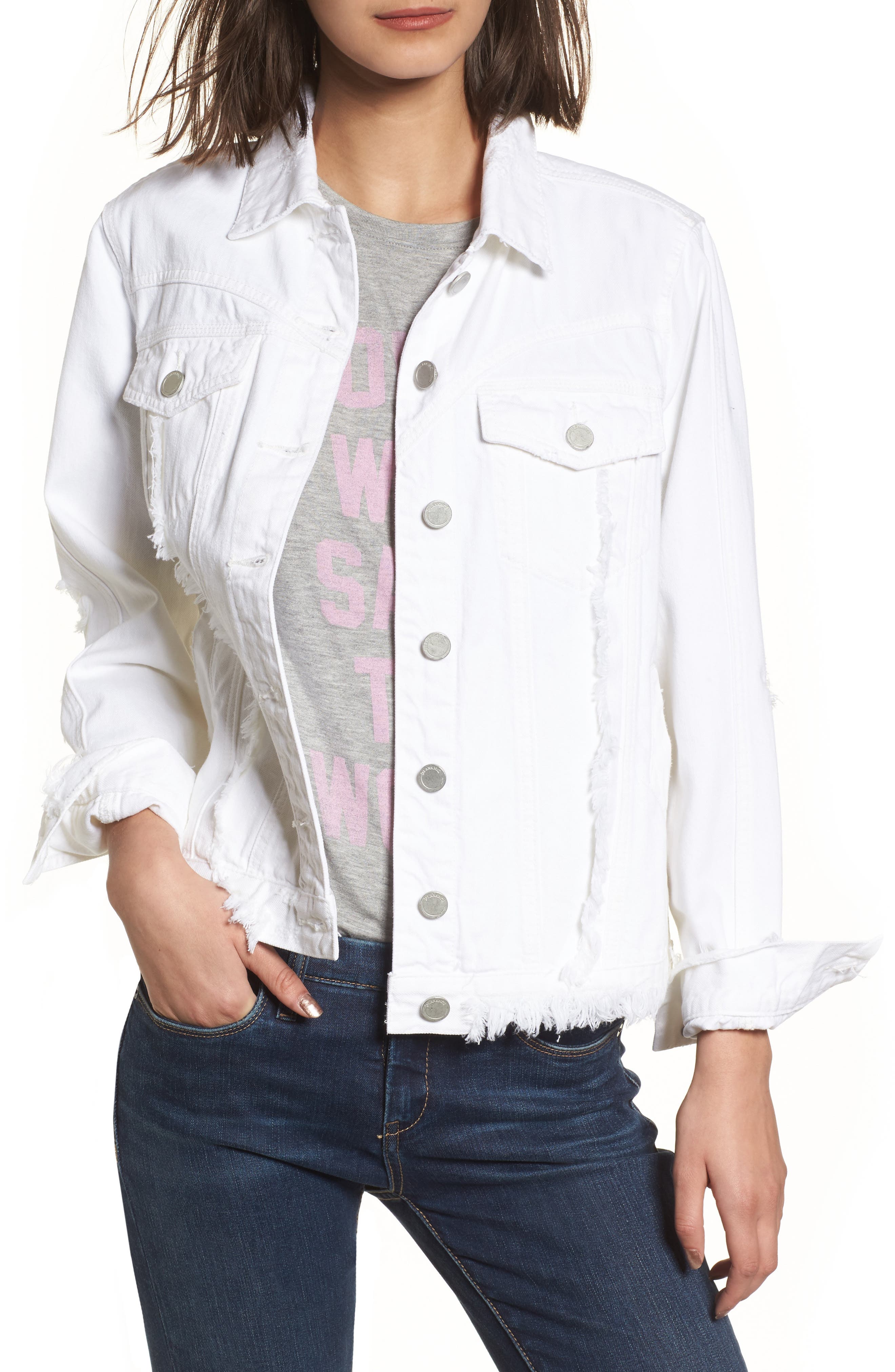 distressed white denim jacket