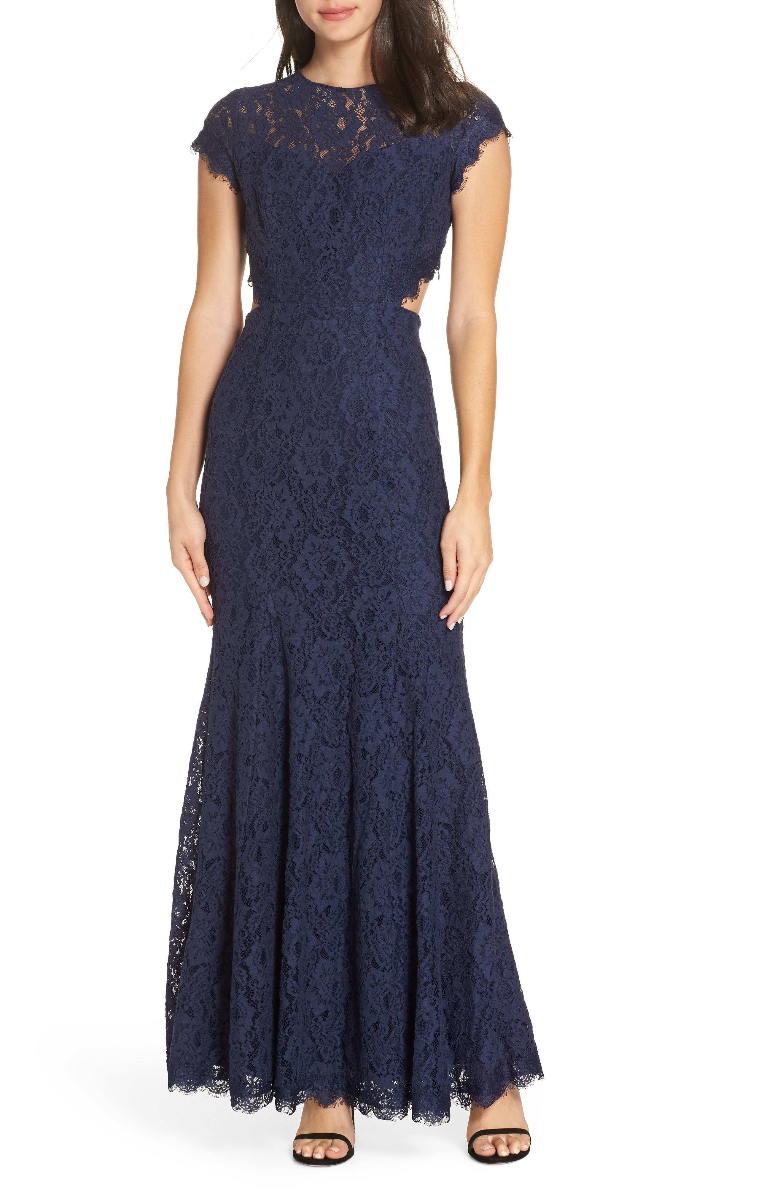 Heartloom Parker Cutaway Back Trumpet Gown, Blue