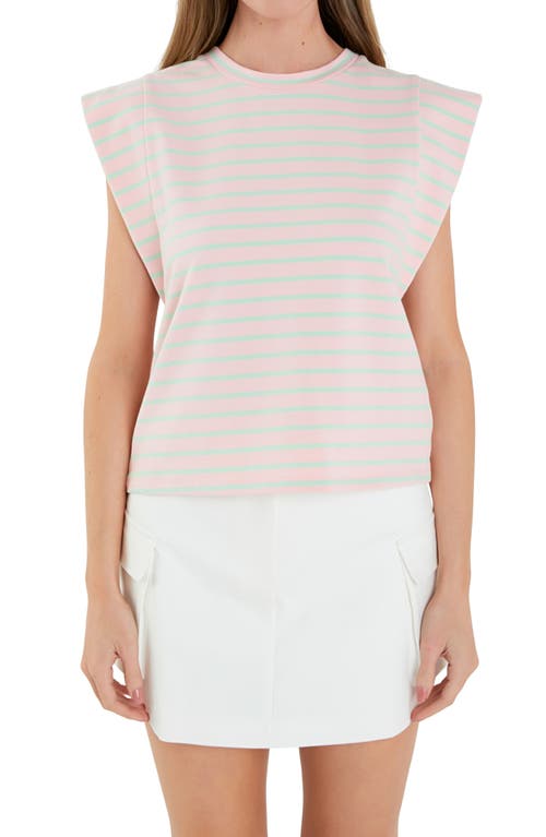 Shop English Factory Stripe Extended Shoulder T-shirt In Pink/mint