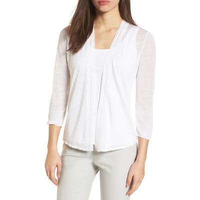 Petite Nic+Zoe Crochet Trim Cardigan, White