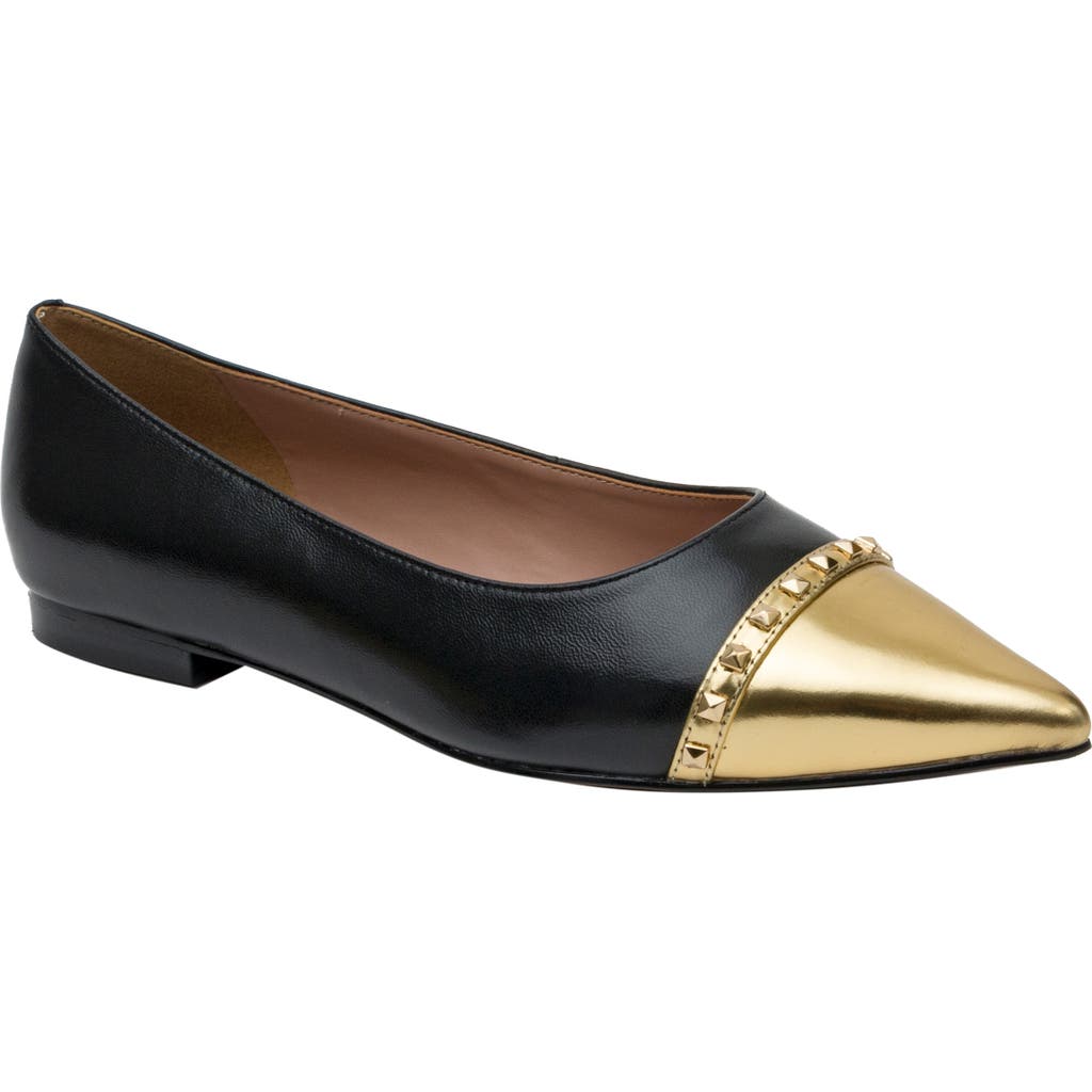 Linea Paolo Niche Pointed Toe Flat In Black/gold