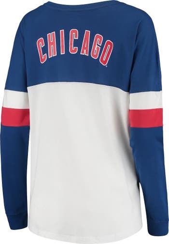 Chicago Cubs Women's Plus Size Notch Neck T-Shirt - White/Royal