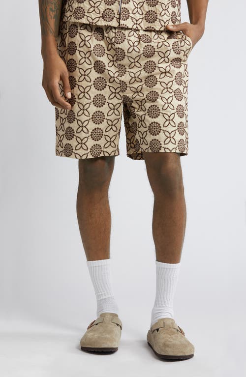 Embroidered Cotton Shorts in Beige /Brown