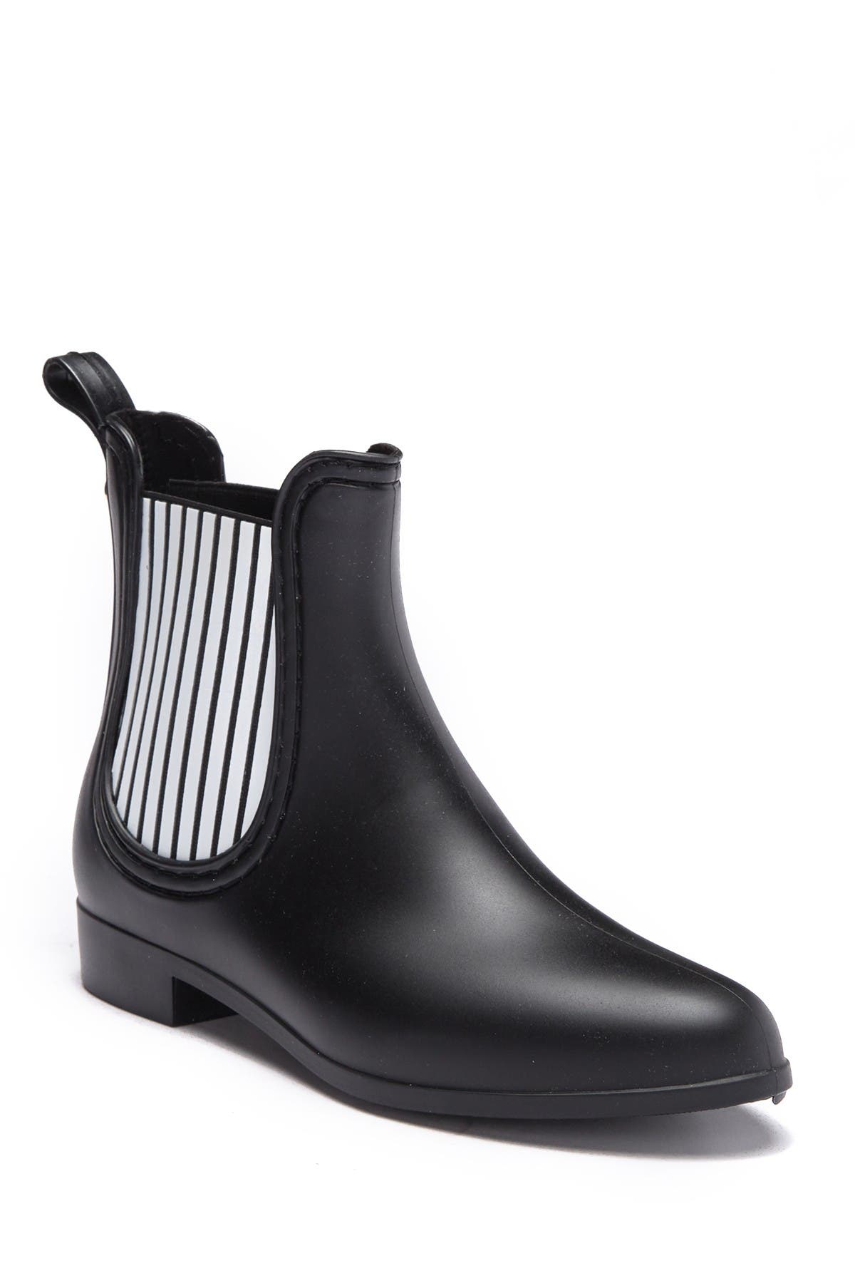 black and white striped rain boots